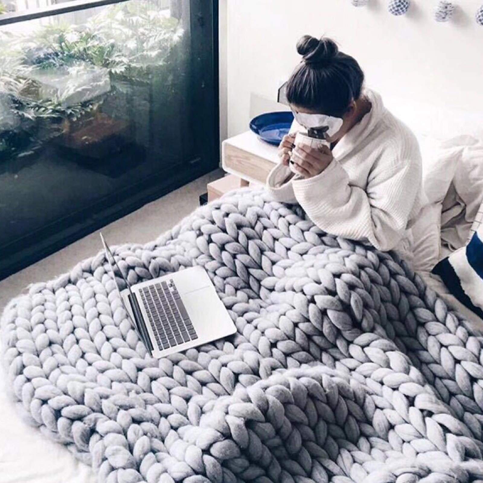 Handmade Chunky Knit Throw Blanket - 100% Premium Knitted Blanket in Gold Yellow, Ultra Soft & Cozy Home Decor for Couch, Bed, Sofa, Chair - Perfect Gift (80x80 inches) - Ideal for Living Room, Bedroom & Winter Snuggles