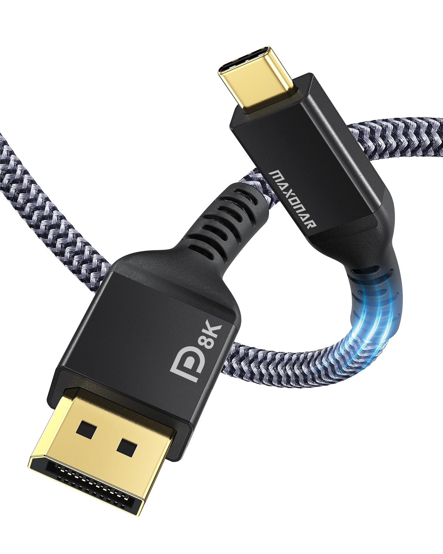 Maxonar VESA Certified USB C to DisplayPort 1.4 Cable - 8K 60Hz, 4K 144Hz, Thunderbolt 4/3 & USB4 Compatible - 6.6FT/2M High-Speed 32.4Gbps HBR3 Adapter for Mac Studio, M2/M1 MacBook Pro/Air (Black) - Perfect for Gaming, Video Editing & Multi-Monitor Setup