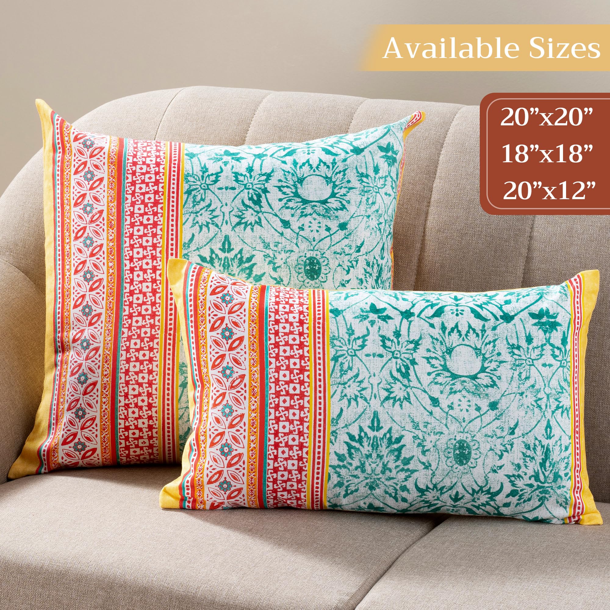 Maison d'Hermine 20x20 Inch Decorative Pillow Covers - 100% Cotton Square Throw Pillow Covers with Hidden Zipper for Sofa, Couch, Bed & Home Decor (Katmandou-Kashmir Design) - Perfect for Easter, Living Room, Bedroom & Seasonal Home Styling