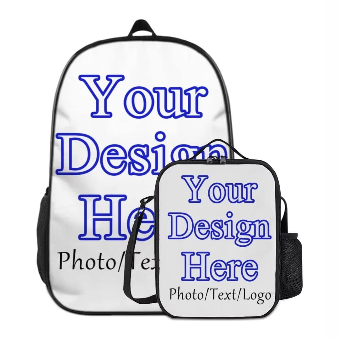 Custom Photo & Text Backpack with Lunch Box Set - Personalized Travel Backpack Bags for Family | School, Hiking, Camping & Vacation Gift