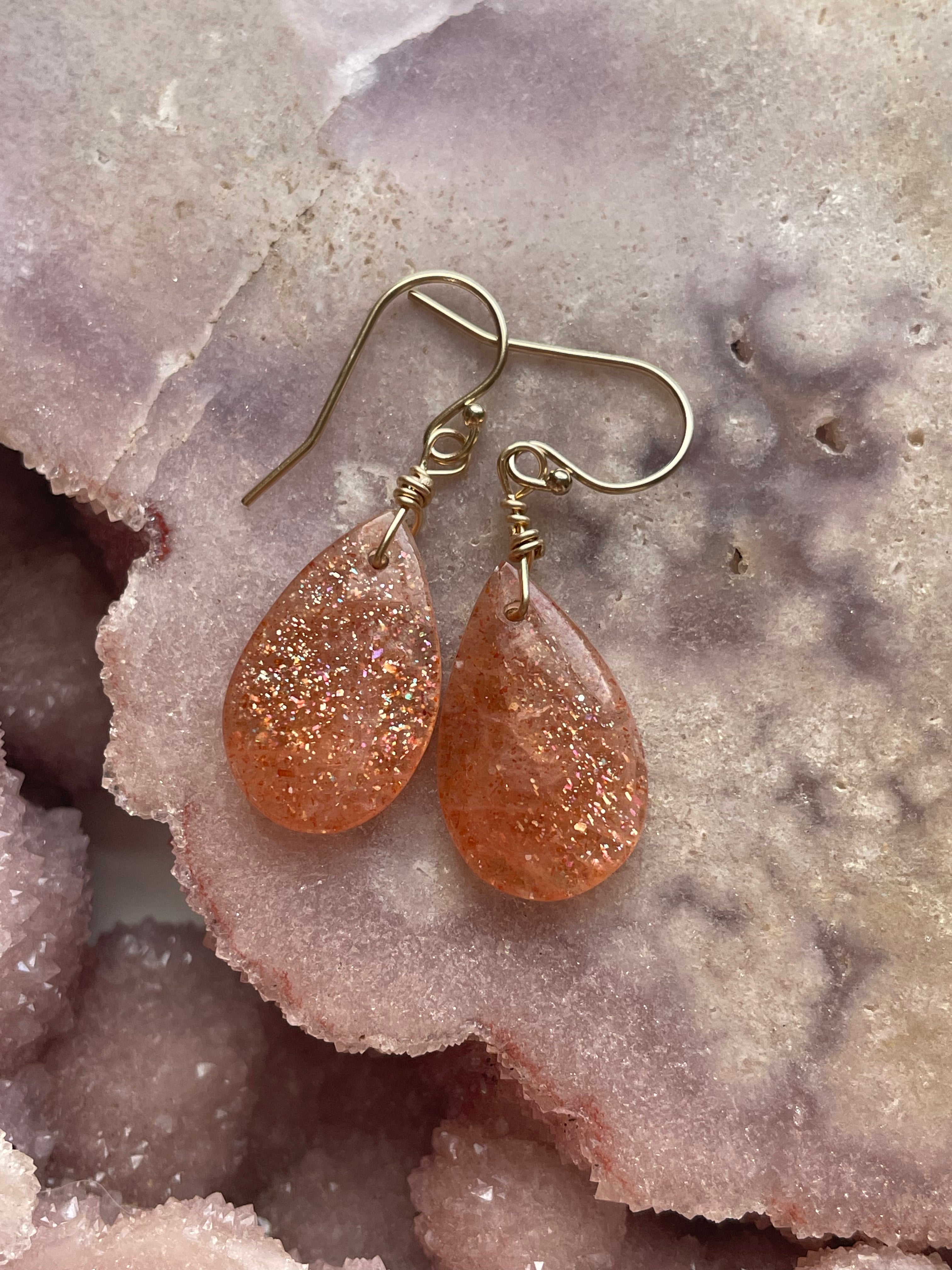 Orange Sunstone Gold Filled Crystal Gemstone Earrings for Women | Dainty Boho Jewelry | Perfect for Everyday Wear & Special Occasions