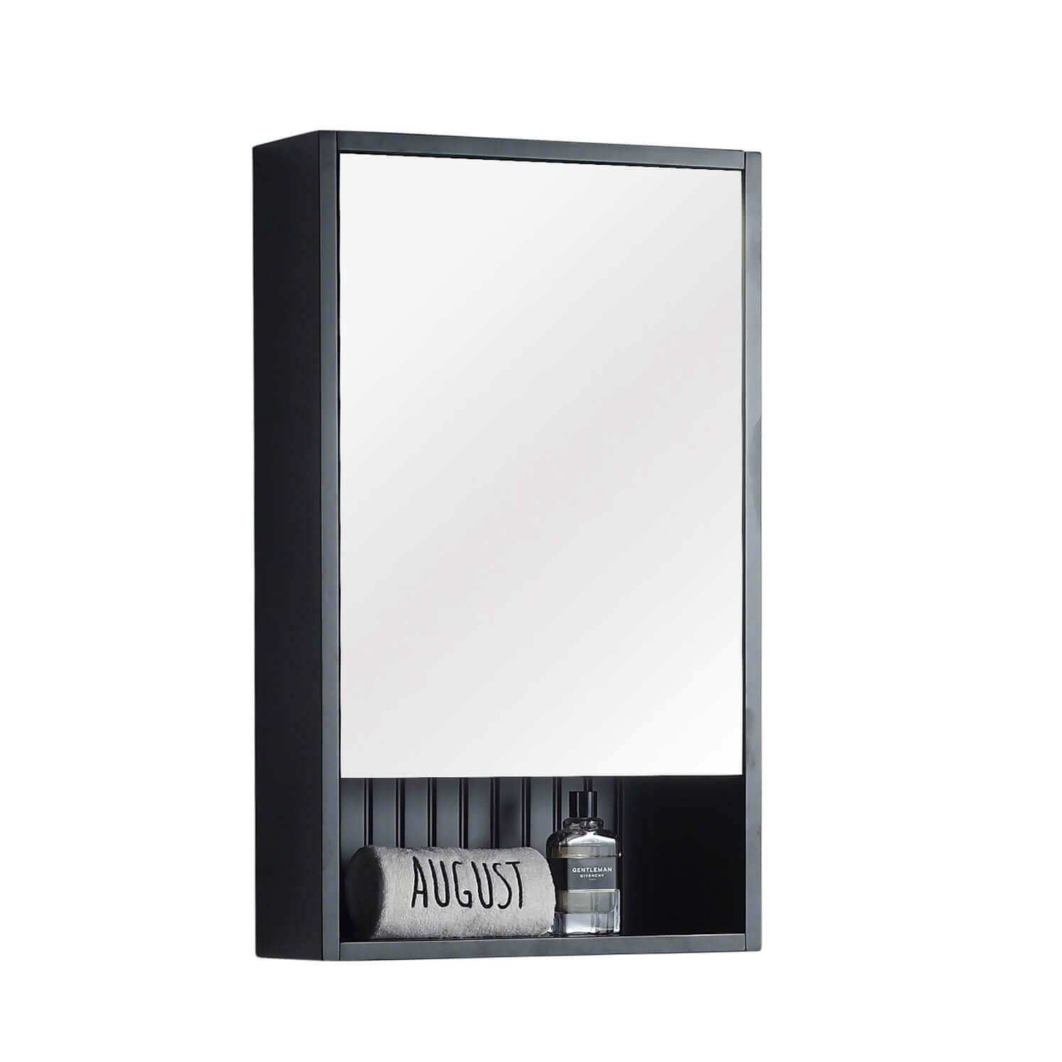Venezian 18 Inch Black Bathroom Medicine Cabinet - Wall Mounted Mirror Storage for Bathroom, Bedroom & Vanity Organization