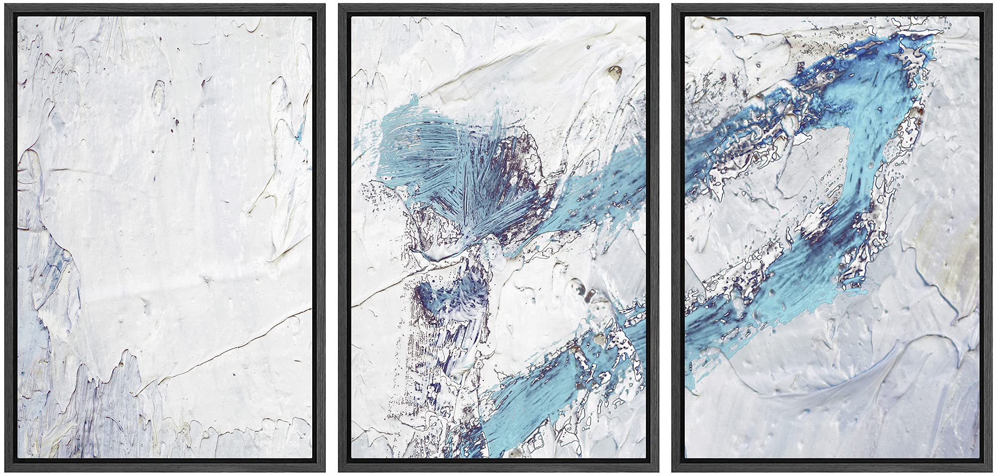 Modern Abstract Grunge Blue & White Paint Stroke Landscape Framed Wall Art Print Set - Minimalist Colorful Ultra for Living Room, Bedroom, Office Decor - 24