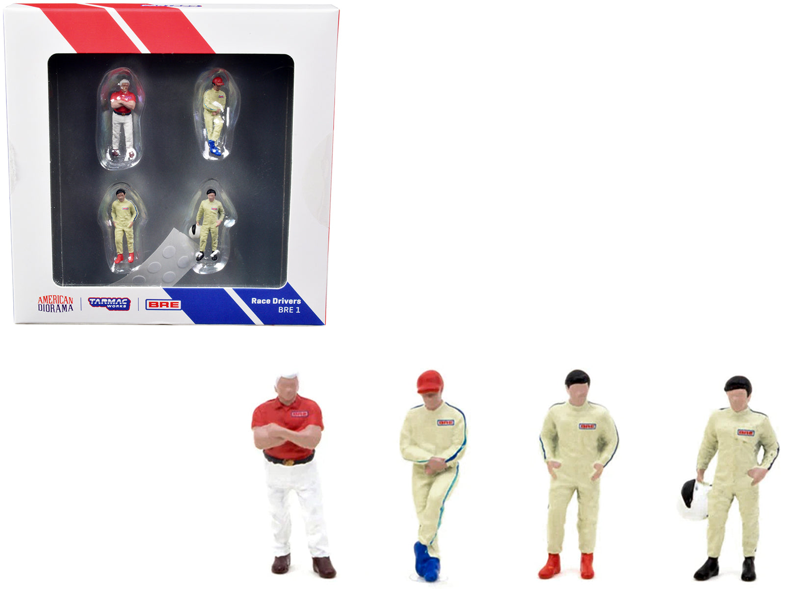 1/64 Scale Race Drivers 4-Piece Diecast Figure Set by Tarmac Works & American Diorama - Perfect for Model Car Displays, Diorama Scenes, and Collectors