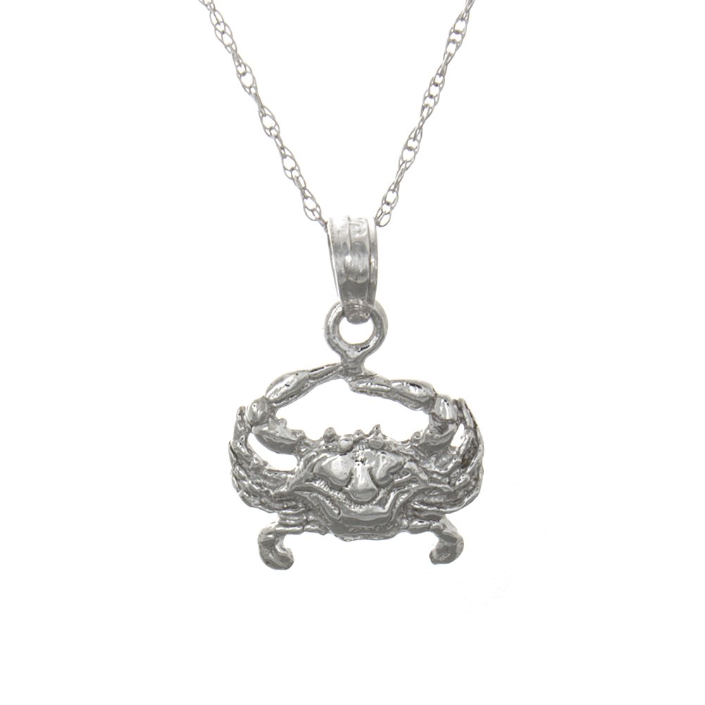14K White Gold Nautical Charm Necklace with Mini Blue Crab Pendant - Dainty 2D Jewelry for Beach Lovers, Perfect for Summer Vacations & Coastal Weddings