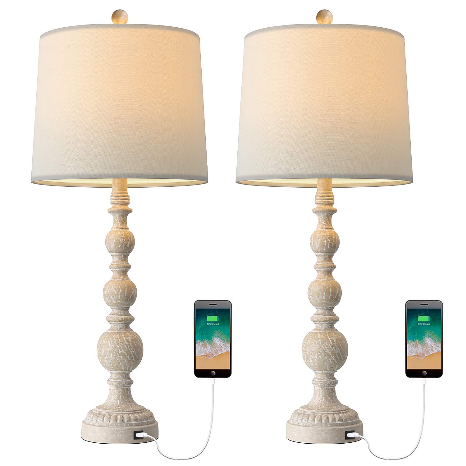 OYEARS Vintage USB Table Lamp Set of 2 - 27.75