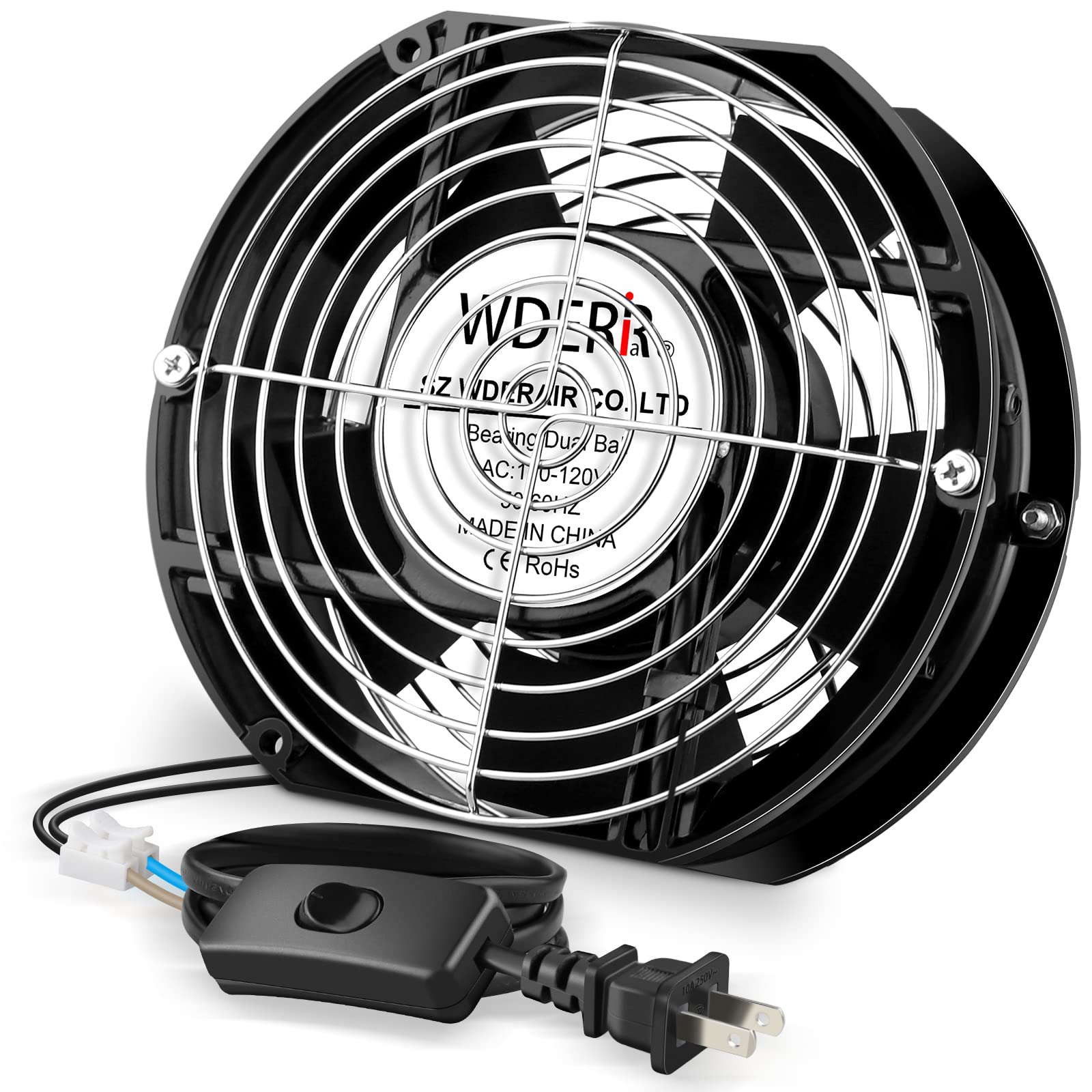 172mm High Speed Axial Muffin Fan with Switch - 110V/120V Cooling Fan for DIY Ventilation, Exhaust & Cooling Projects - Perfect for Chicken Coops, Crawl Spaces, Industrial Use, Doorways & Server Rooms