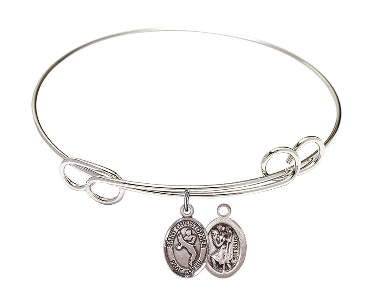 DiamondJewelryNY Double Loop Bangle Bracelet with St. Christopher & Martial Arts Charm - Elegant Jewelry for Women, Gift for Athletes & Travelers, Perfect for Yoga, Meditation & Daily Wear