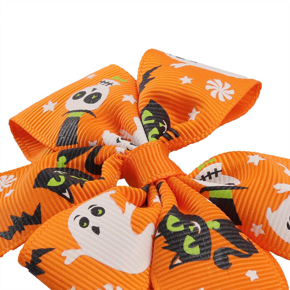 Rocutus 12-Piece Halloween Bow Knot Hair Clips Set - Grosgrain Ribbon Hair Bows for Girls, Women (Orange/Black) - Perfect for Halloween Costumes, Parties, School Events & Cosplay