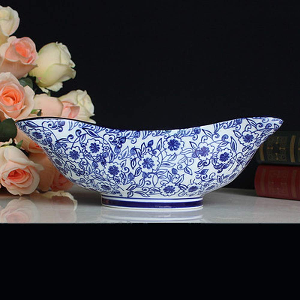 11” Blue and White Porcelain Food Storage Basket - Ship-Shaped Fruit & Candy Basket - Handcrafted Table Decor - Chinese Artwork Gift Set (2 Pieces) for Kitchen, Dining Table, Party Serving, and Home Decor