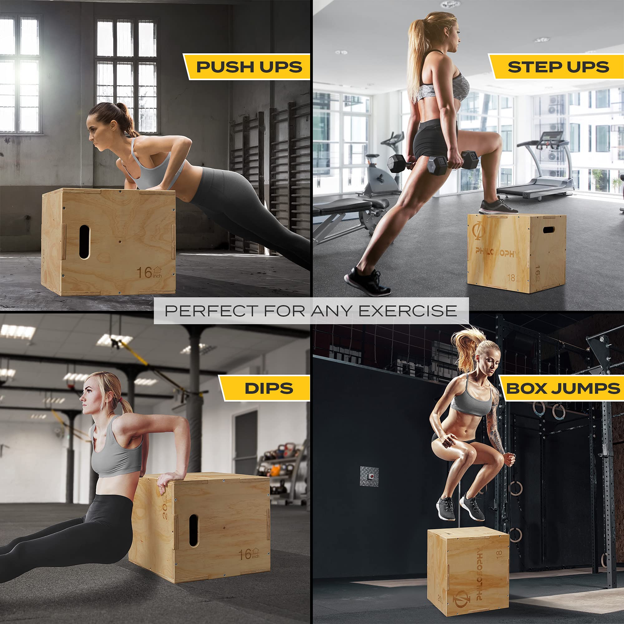 Premium 3-in-1 Wooden Plyometric Box - Adjustable Jumping Plyo Box for CrossFit, HIIT & Home Workouts - Ideal for Strength Training, Cardio & Fitness Conditioning