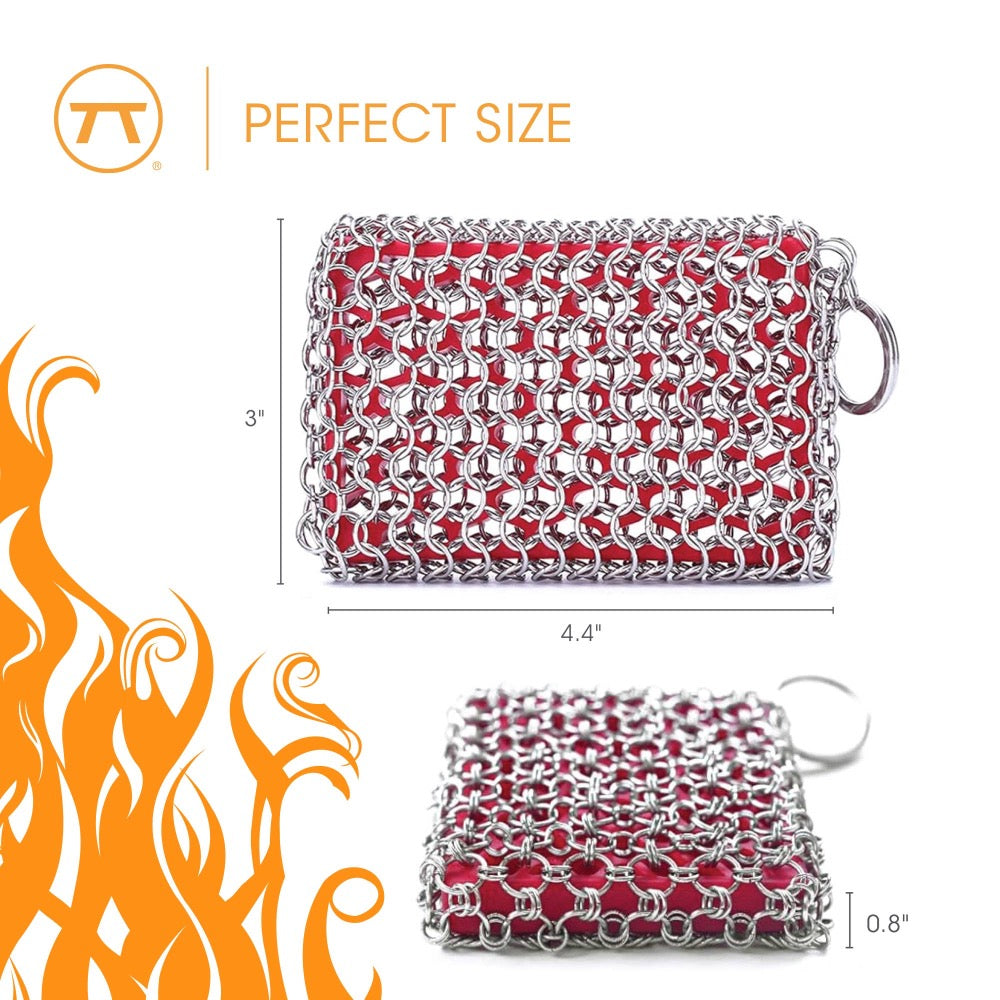 Stainless Steel Chain Mail Scrubber for Cast Iron Pans - Rust-Free Heavy Duty Cleaning Pad for Grill, Griddle & Cookware - Perfect for Camping, Outdoor Cooking & Kitchen Use