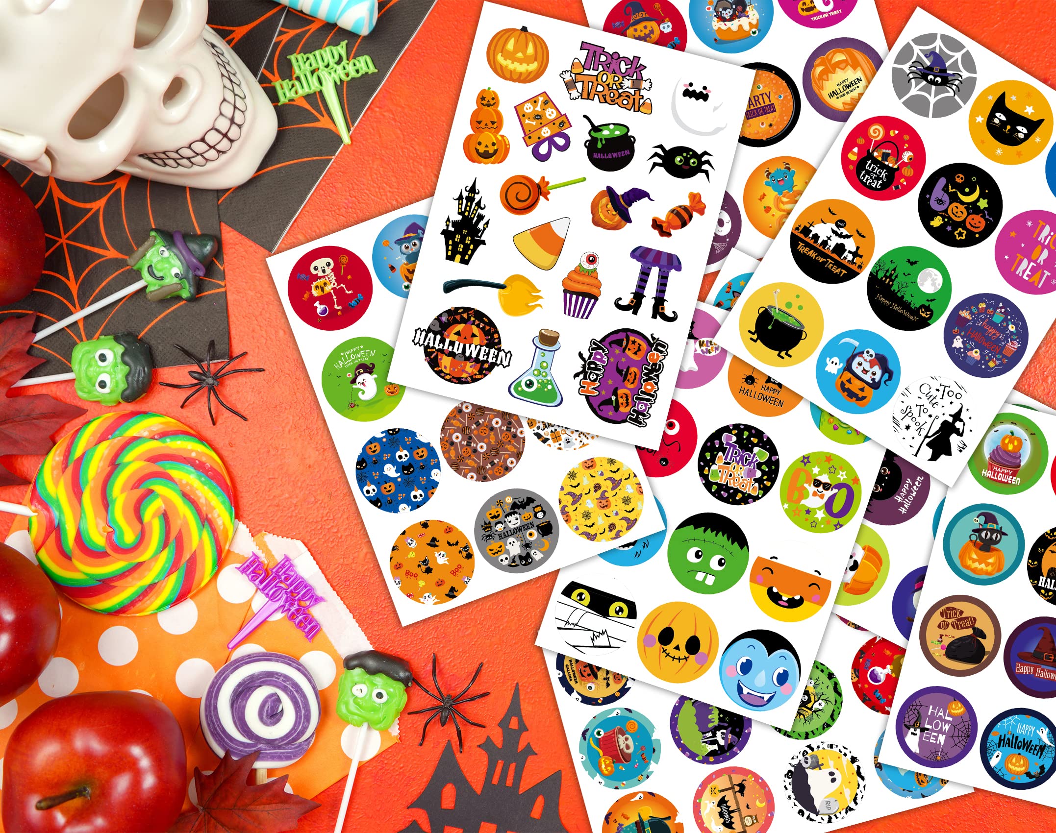 408PCS Halloween Stickers Bulk - Cute Round Pumpkin Stickers for Kids, Party Favors, Envelopes & DIY Crafts | Perfect for Halloween Decorations, School Projects & Scrapbooking