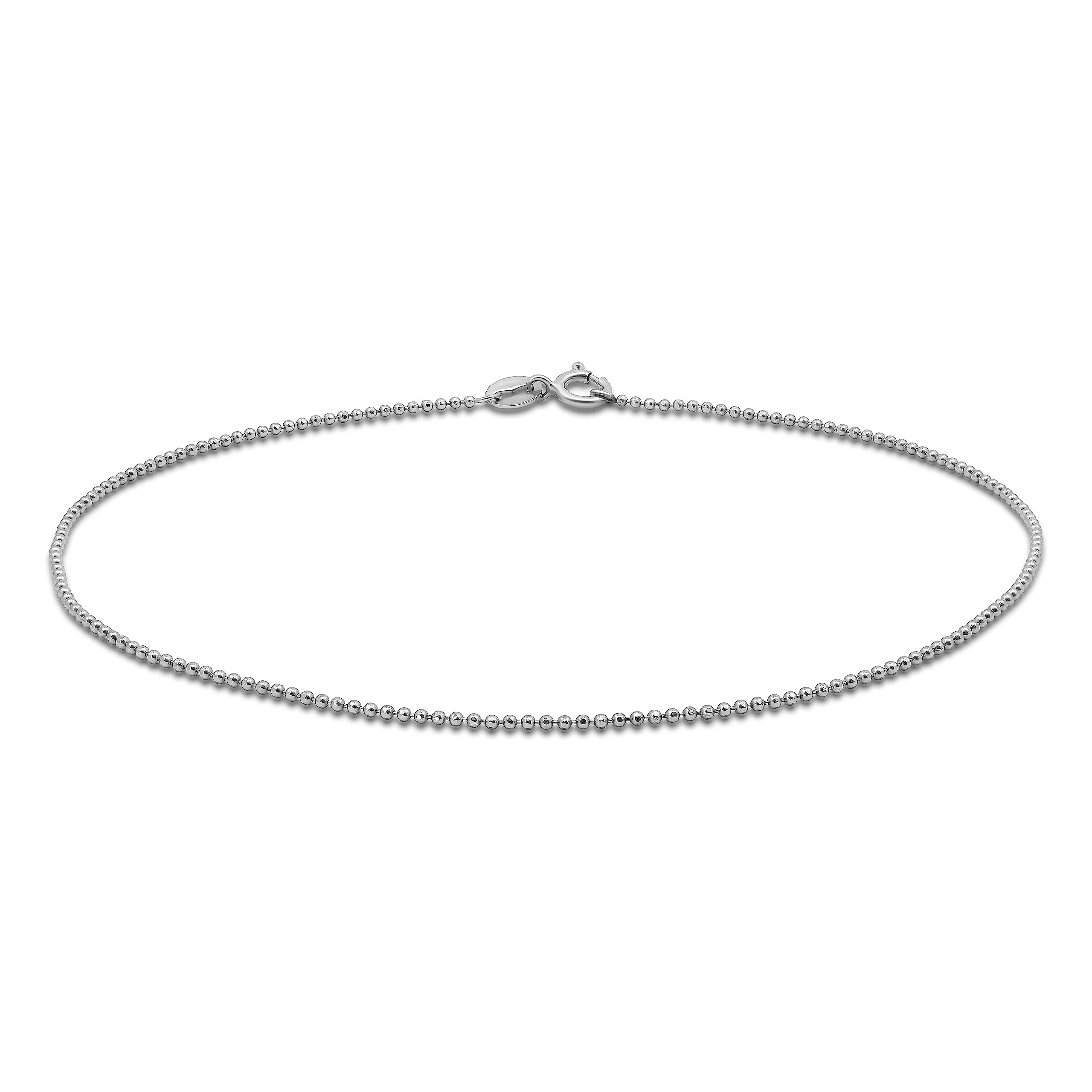 SEA OF ICE Sterling Silver 1mm Round Ball Bead Chain Anklet for Women - 9