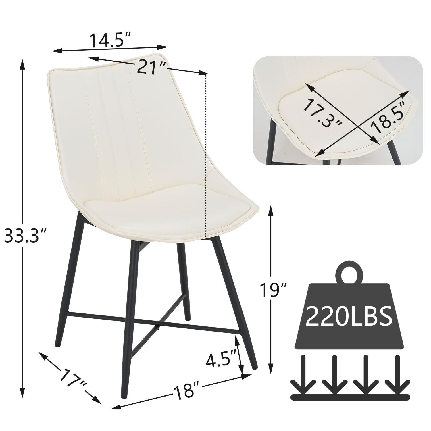 ANOUR PU Leather Dining Chairs Set of 2 - Modern Kitchen & Dining Room Armless Chairs with Metal Legs, Comfortable Upholstered Side Chairs for Home, Restaurant, Office - White (Perfect for Small Spaces & Contemporary Decor)
