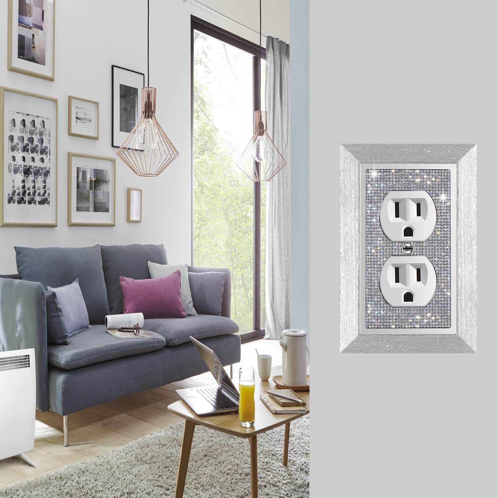 1PC Silver Rhinestone Light Switch Cover Plate - Decorative Wall Plate with Shiny Imitation Wood Grain for Electrical Outlets | Perfect for Bedroom, Living Room & Home Decor Upgrade
