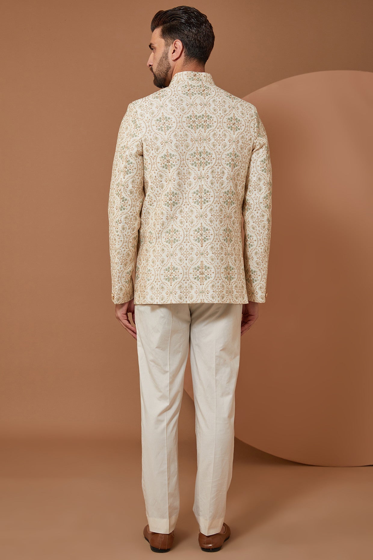 Ivory Cream Embroidered Bandhgala Sherwani for Men | Traditional Indian Wedding Suit | Perfect for Groom Outfit, Festive Occasions & Cultural Events