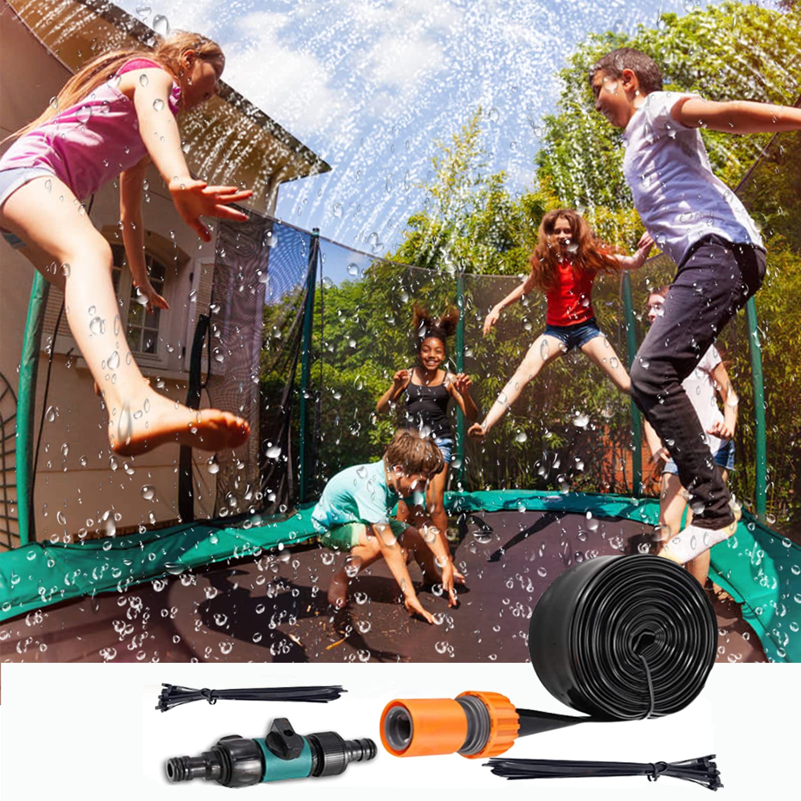 Kids Trampoline Sprinkler - 39ft Water Park Toy for Outdoor Backyard Fun