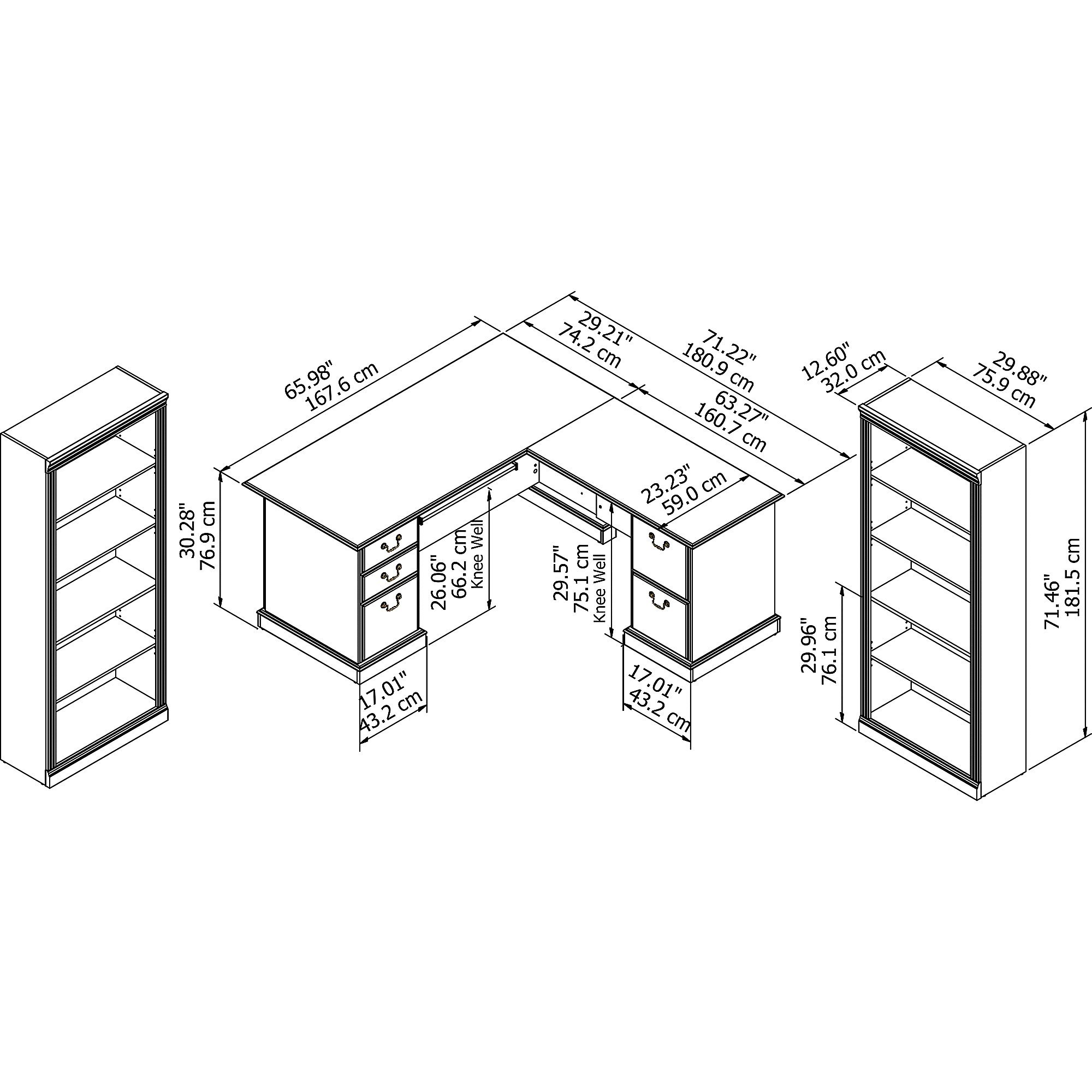 L-Shaped Computer Desk with 2 Five-Shelf Bookcases in Harvest Cherry - Home Office Furniture for Small Spaces, Gaming & Study Workstation