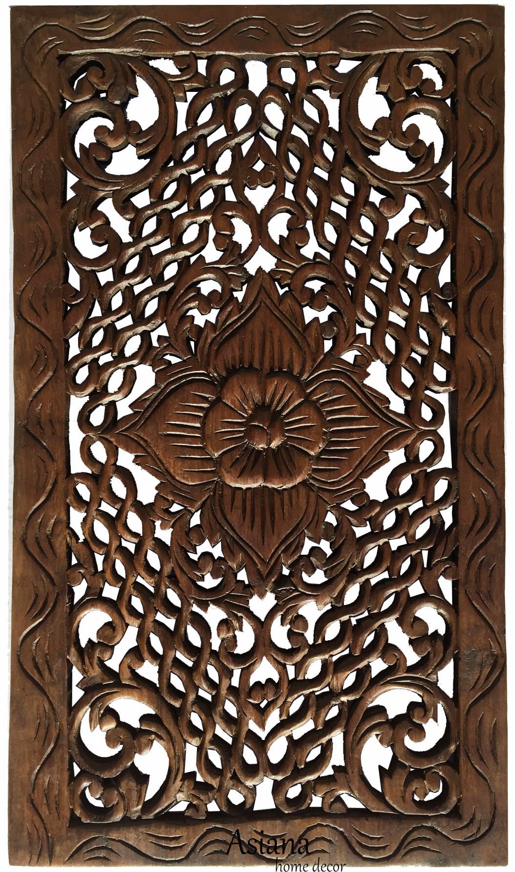 Hand Carved Teak Wood Wall Panel - Asian Home Decor Sculpture 24x13.5