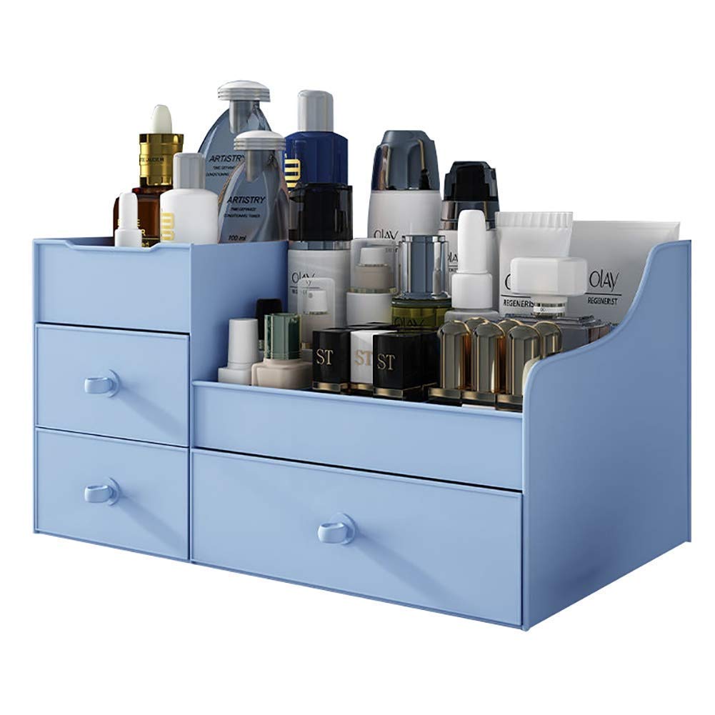 Acrylic Makeup Organizer with Drawers - Blue Cosmetic Storage Box for Bathroom & Vanity