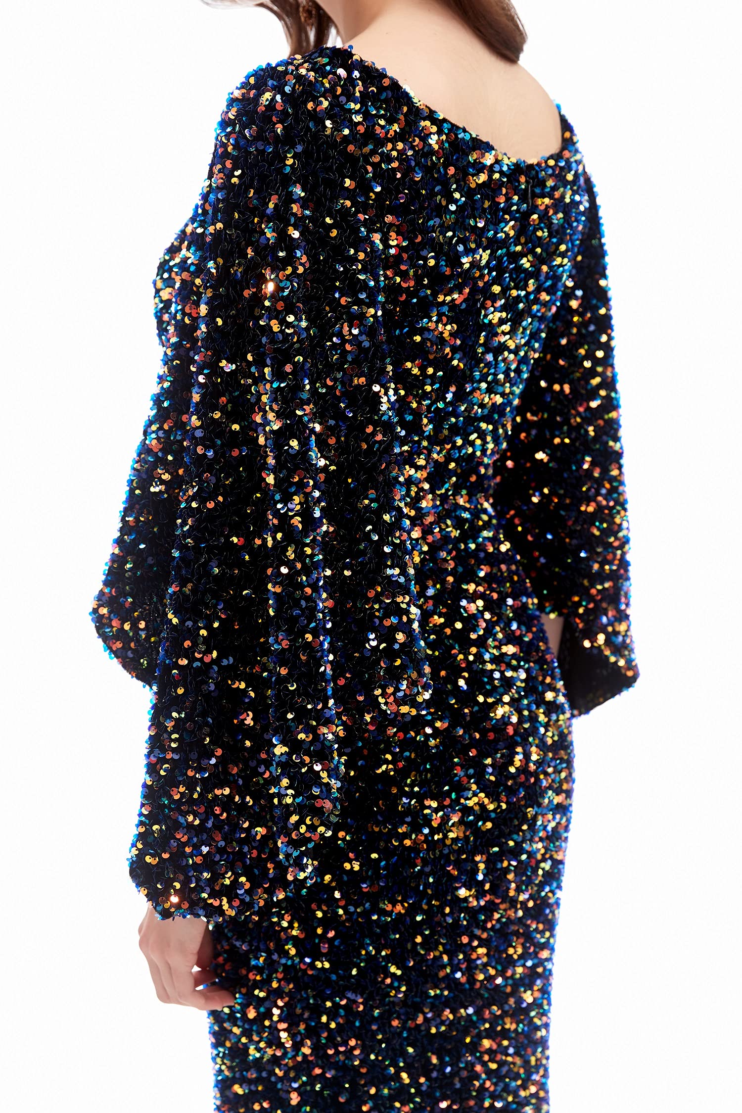 Engerla Sexy Long Sleeve Mermaid Party Dress - Black Sequins Lace Evening Gown Formal Maxi Dress for Prom, Homecoming, Cocktail Party & Special Occasions