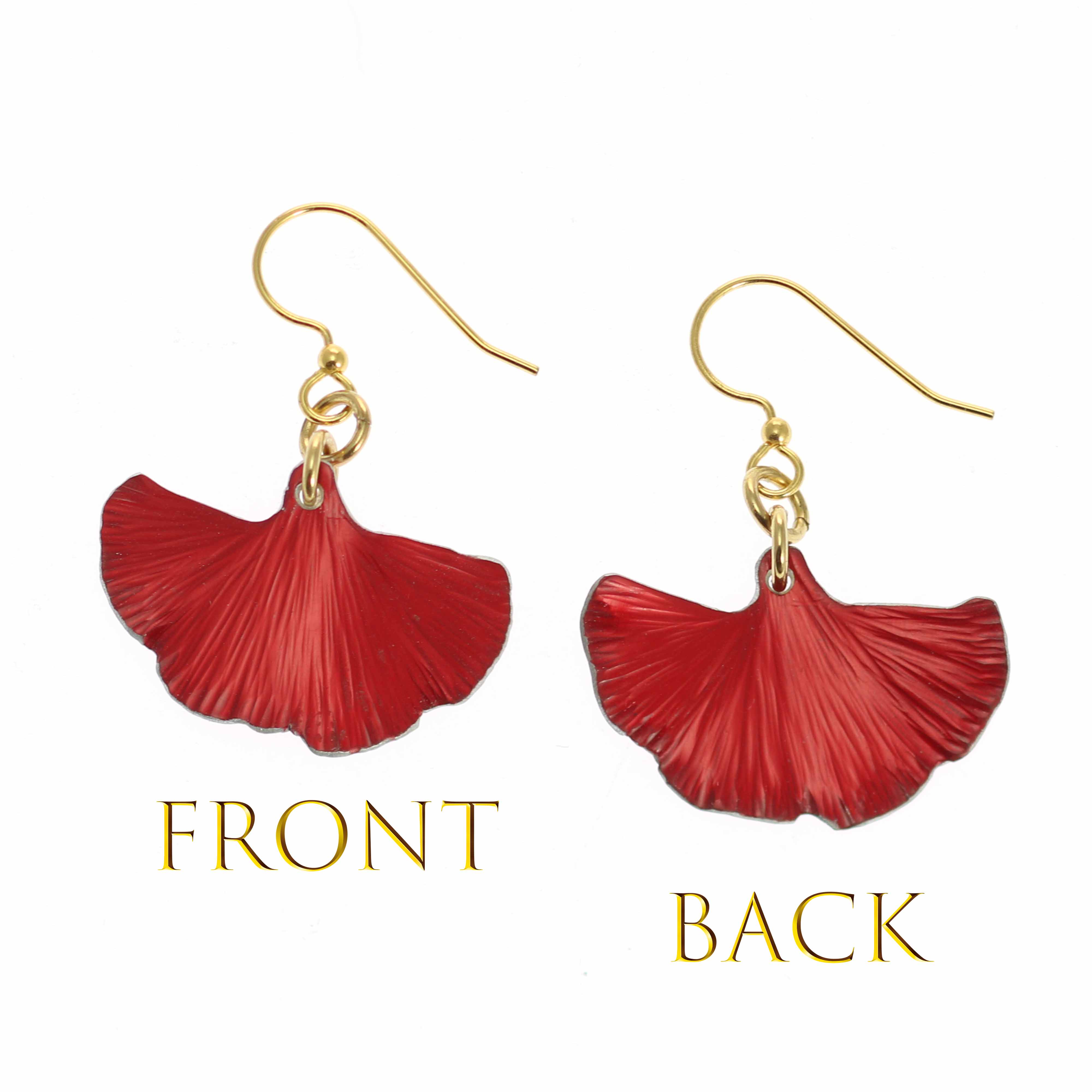 Small Red Ginkgo Leaf Anodized Aluminum Earrings for Women - Lightweight Dangle Earrings for Everyday Wear, Office, Date Night & Special Occasions