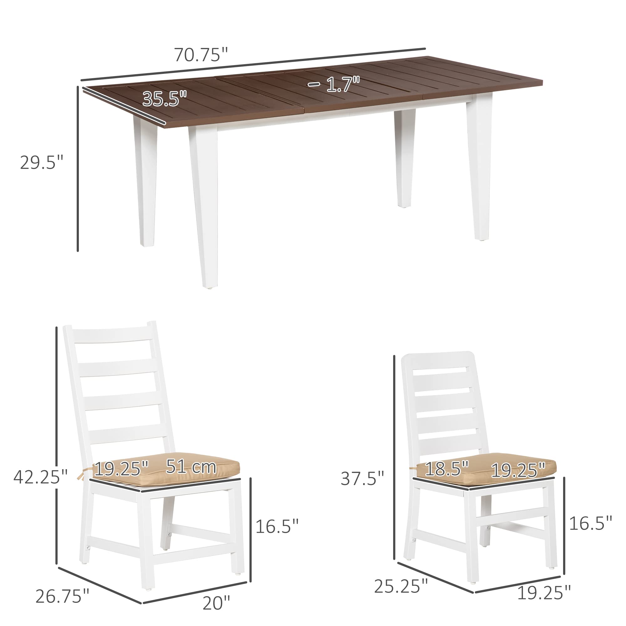 Outsunny 6-Piece Patio Dining Set with Table, Chairs & Cushions - Outdoor Furniture with Umbrella Hole for Garden, Backyard, Poolside - Beige - Perfect for Outdoor Entertaining & Relaxation