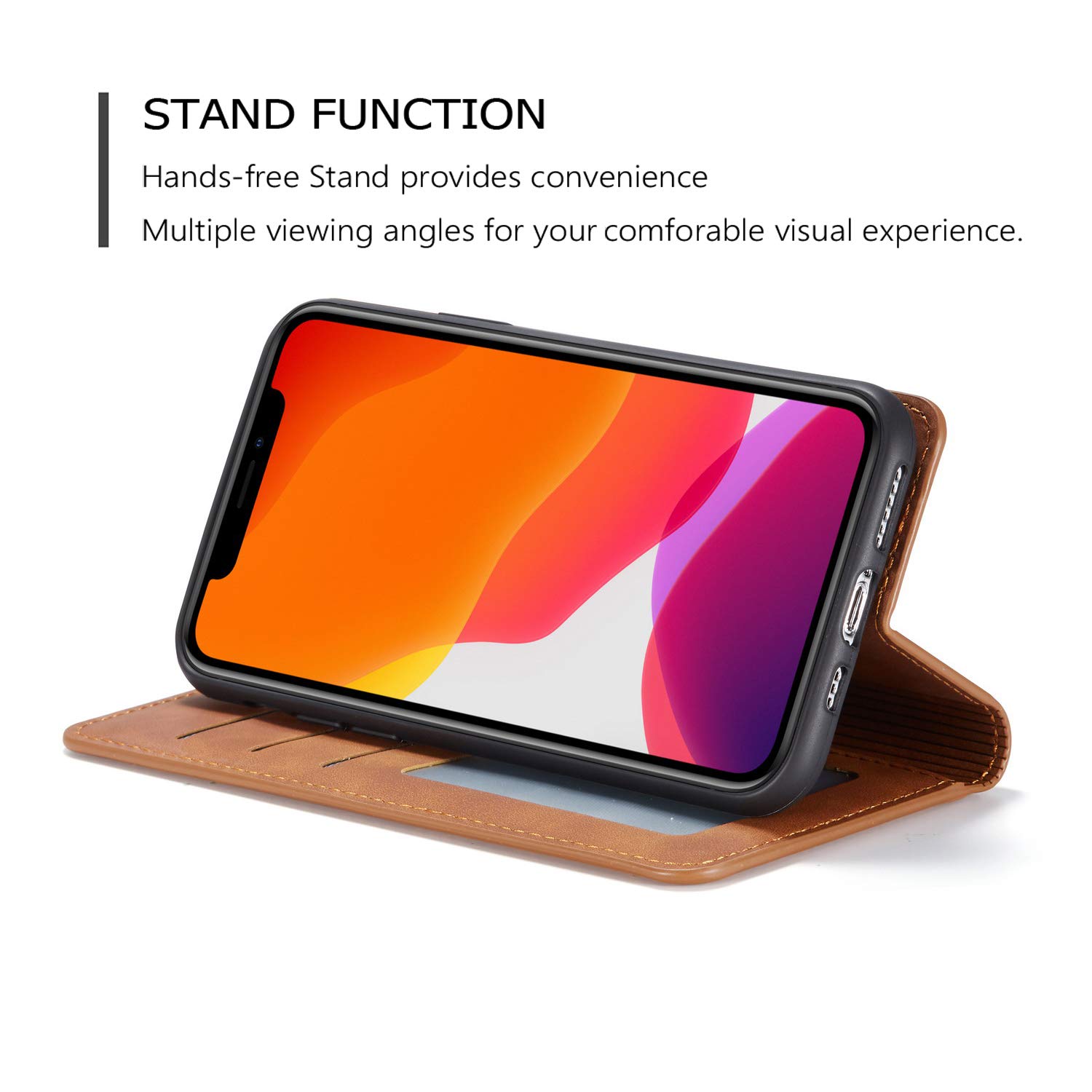Premium PU Leather Flip Folio Case for iPhone 11 Pro Max - Shockproof Wallet Cover with Kickstand, Card Slot & Hidden Magnetic Closure | 6.5 Inch Protective Case | Perfect for Work, Travel & Everyday Use (Brown)