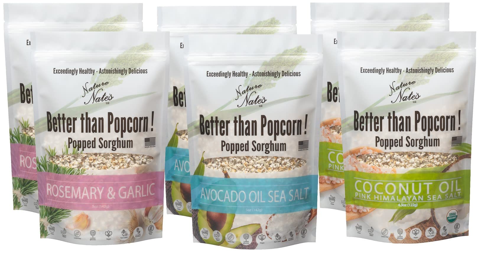 Organic Popped Sorghum Snacks - Keto, Gluten-Free, Healthy Alternative to Popcorn - for On-the-Go & Movie Nights