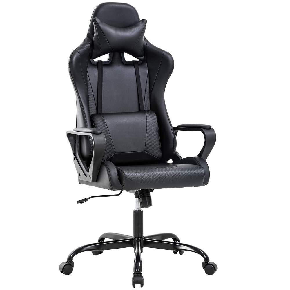 Ergonomic High Back Gaming Chair - Heavy Duty PU Leather Office Computer Chair with Lumbar Support & Headrest - Adjustable Swivel Task Chair for Men & Women - Perfect for Home Office, Gaming Setup & Workstation (Black)