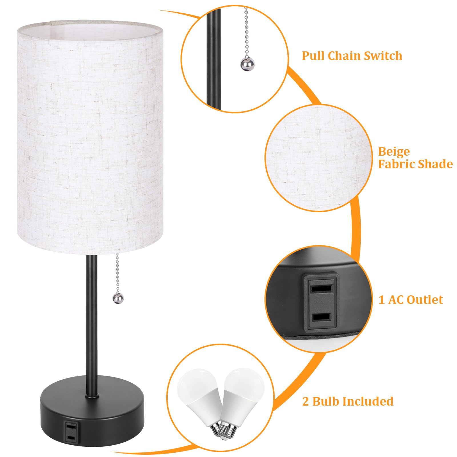 Dott Arts Set of 2 Modern Bedside Table Lamps with 3 Color Temperature Modes (2700K-5000K) & Built-in AC Outlet - Nightstand Lamps for Bedroom, Living Room, Office & Reading Nook - Perfect for Relaxation, Reading & Ambient Lighting