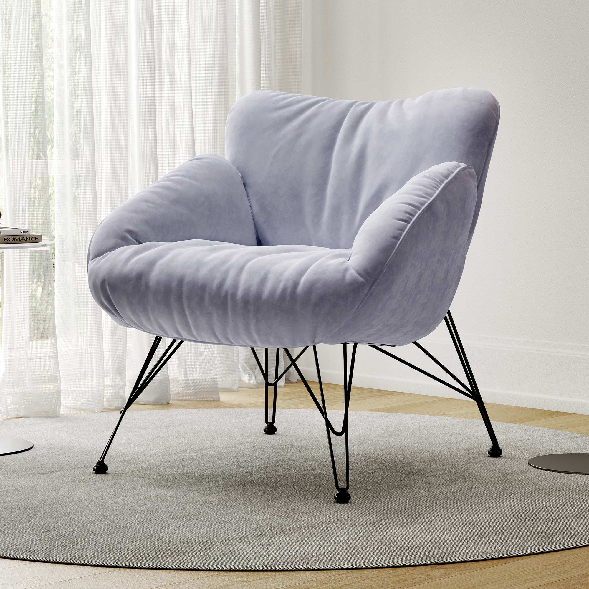 Marco Soft Padded Cozy Lounge Chair - Blue Velvet Accent Chair for Living Room, Bedroom & Office - Perfect for Relaxing, Reading & Lounging