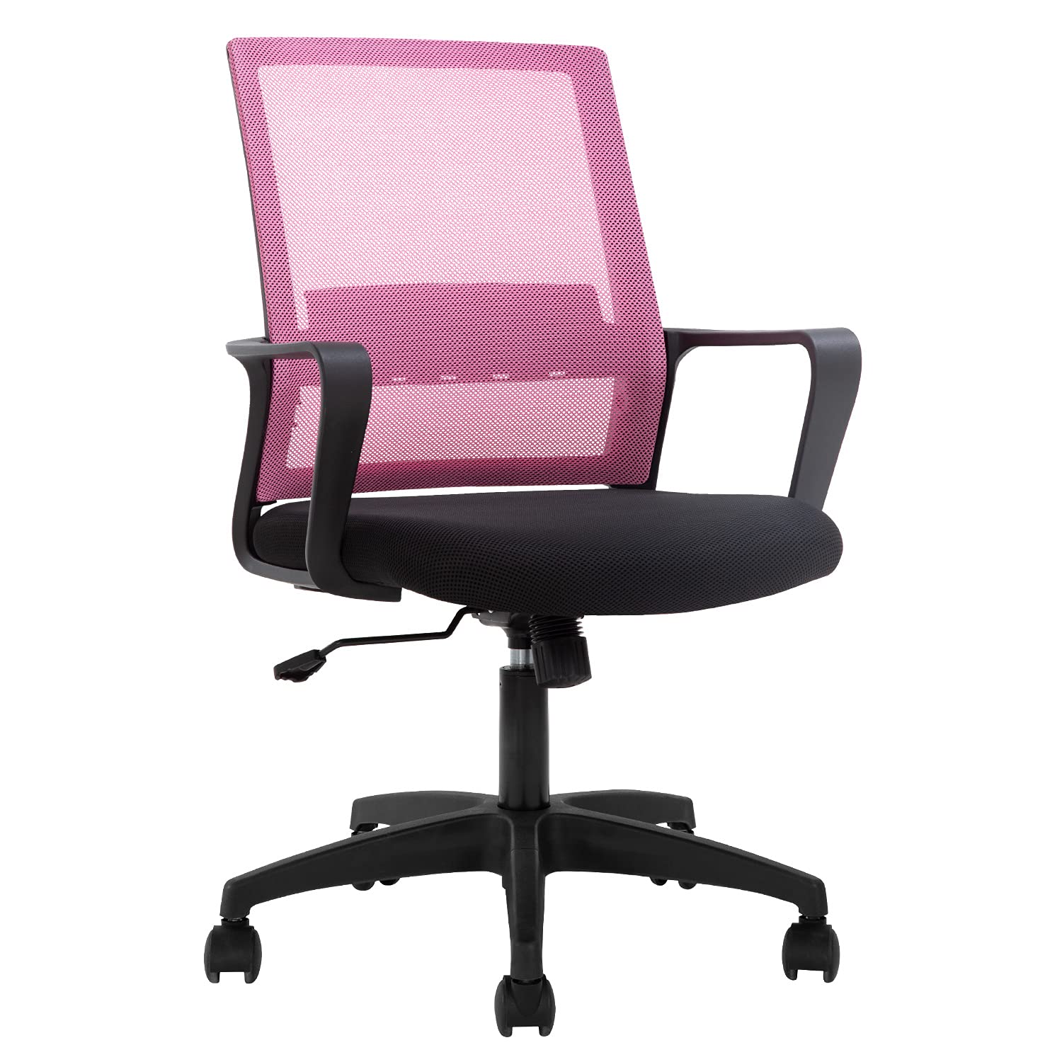 Ergonomic Office Chair with Lumbar Support - Mesh Mid-Back Computer Desk Chair with Wheels & Adjustable Armrests - Modern Executive Swivel Task Chair for Home Office (Pink) | Perfect for Long Work Hours & Remote Work Setup
