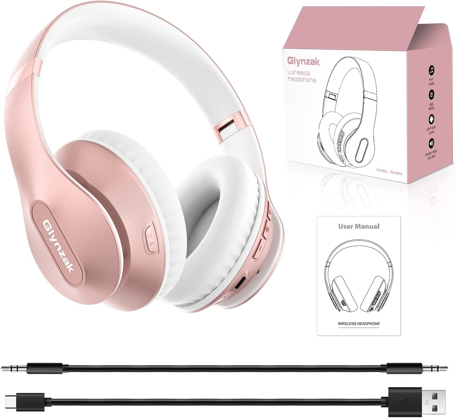 Premium Wireless Bluetooth Headphones Over-Ear with 65H Playtime, HiFi Stereo & Built-in Mic - 6 EQ Modes, Foldable Design, Bluetooth 5.3 for Travel, Work, Gaming (Rose Gold) - Perfect for Commuting, Office & Home Entertainment