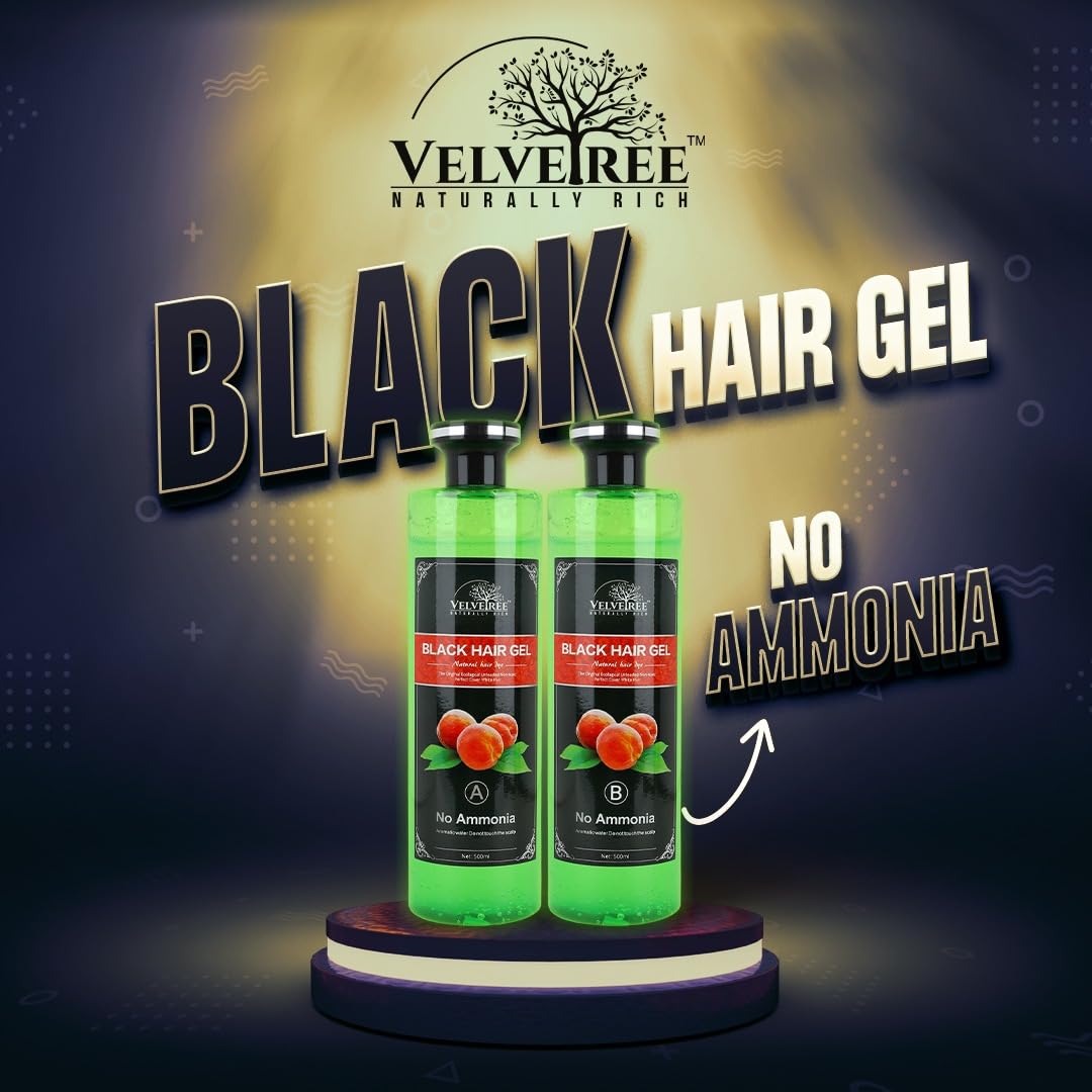 Velvetree Black Hair Gel - Ammonia-Free Natural Hair Dye for Men & Women, 500ml (2-Pack) - Perfect for Gray Coverage, Styling & Everyday Use