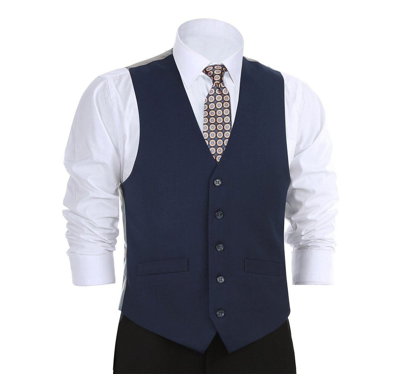 Alessandro Vitello by Renoir Navy Blue Business Suit Vest - Regular Fit Dress Waistcoat for Men - Perfect for Office, Weddings & Formal Events