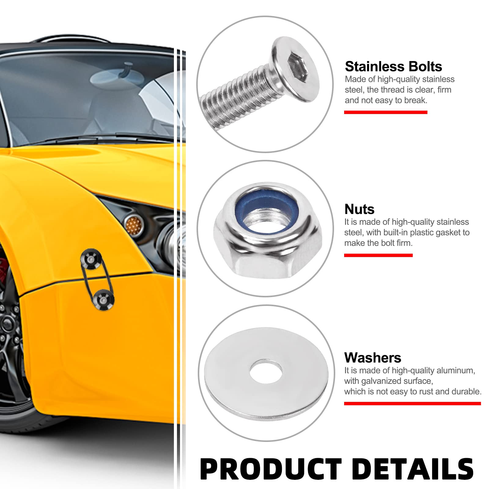 Swpeet 54Pcs Universal Black Quick Release Fastener Kit - 3 Pairs Aluminum Bumper Clips for Car Front Rear Bumper & Trunk Fenders | Durable Auto Body Fasteners for Easy Installation & Maintenance | Perfect for DIY Car Repairs & Custom Modifications