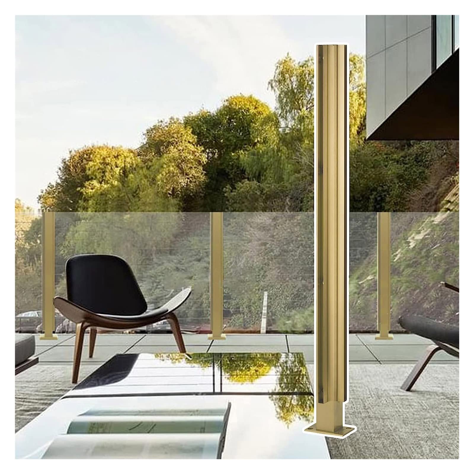 Commercial Glass Railing Posts for Hotels & Restaurants - Gold Square Glass Panel Posts for 10-12mm Thickness - Glass Baluster System for Staircases, Balconies & Decks