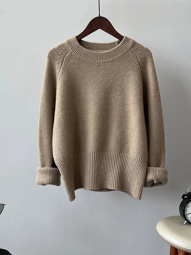Women's Knitted Sweater Pullover - Warm Beige & Light Coffee O-Neck Jumper | 7 Colors | Perfect for Fall & Winter Outfits, Office Wear & Casual Chic