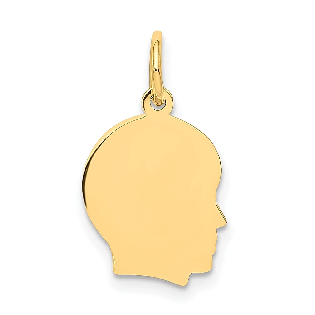 14K Yellow Gold Engravable Boy Head Charm Necklace Pendant - Small .018 Gauge Facing Right - Baby Disc Girl Fine Jewelry for Women - Perfect Gift for Her, Mother's Day, Birthday & Special Occasions