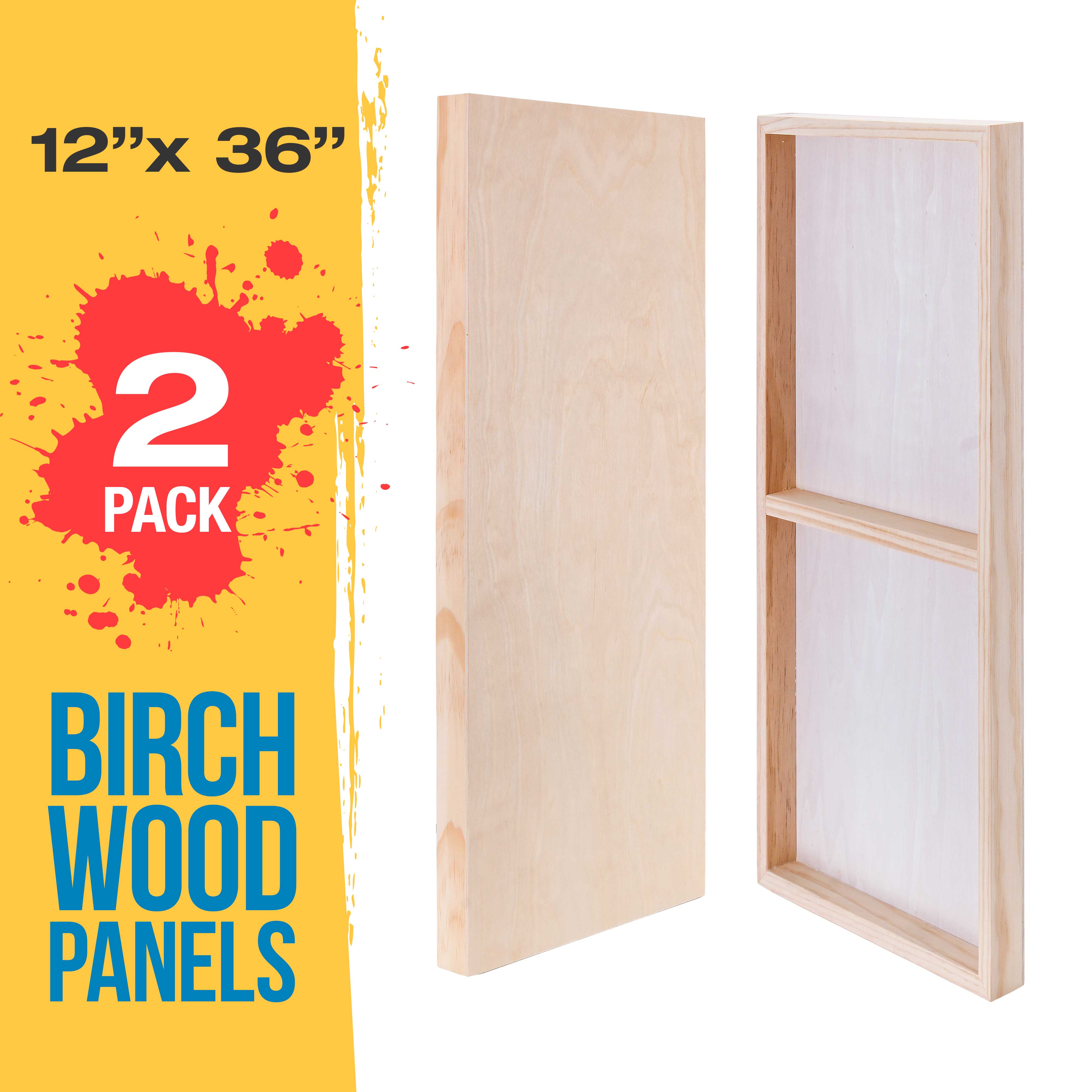 Unfinished Cradled Wood Panels for Painting - 2 Pack of 12x36 Inch Gallery Birch Wooden Canvas Boards (1.5