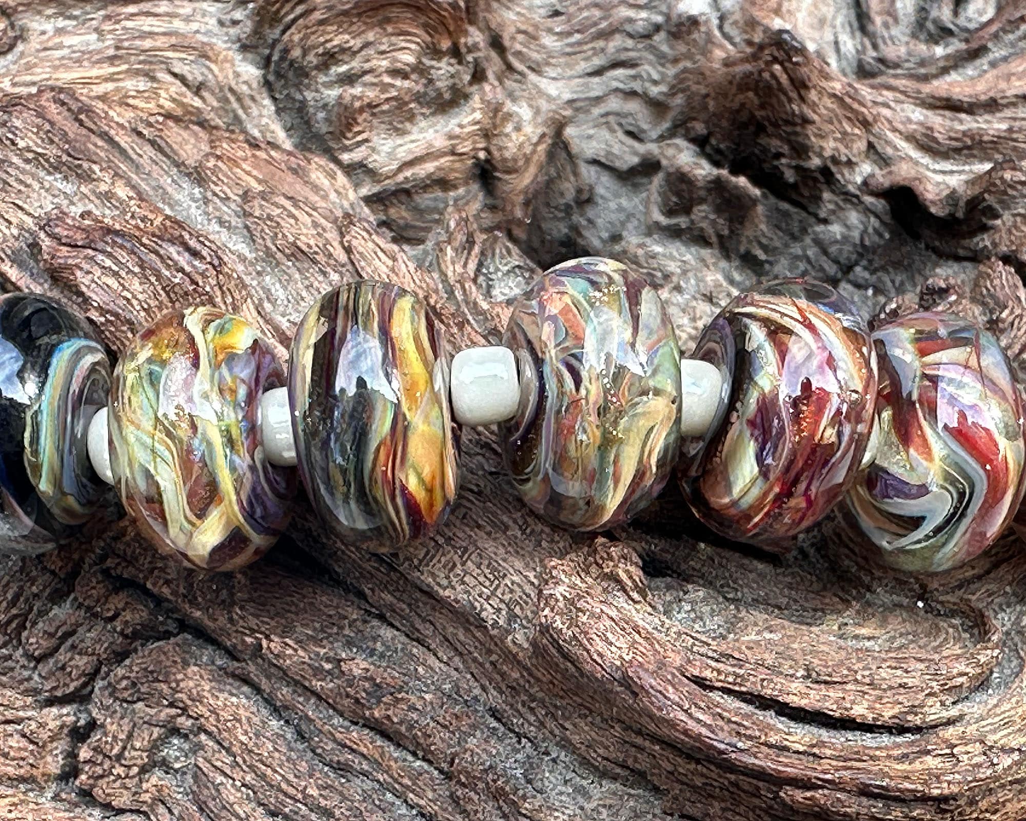 10-Piece Multicolor Brown Swirl Lampwork Glass Beads Set for Jewelry Making - DIY Bracelets, Necklaces & Craft Projects (SRA Certified)
