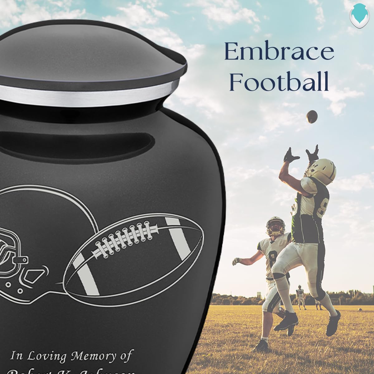Personalized Football Cremation Urn for Ashes - Large Charcoal Funeral Urn for Men & Women with Double-Sided Engraving (Holds 200 lbs) - Perfect for Memorializing Sports Lovers & Honoring Loved Ones