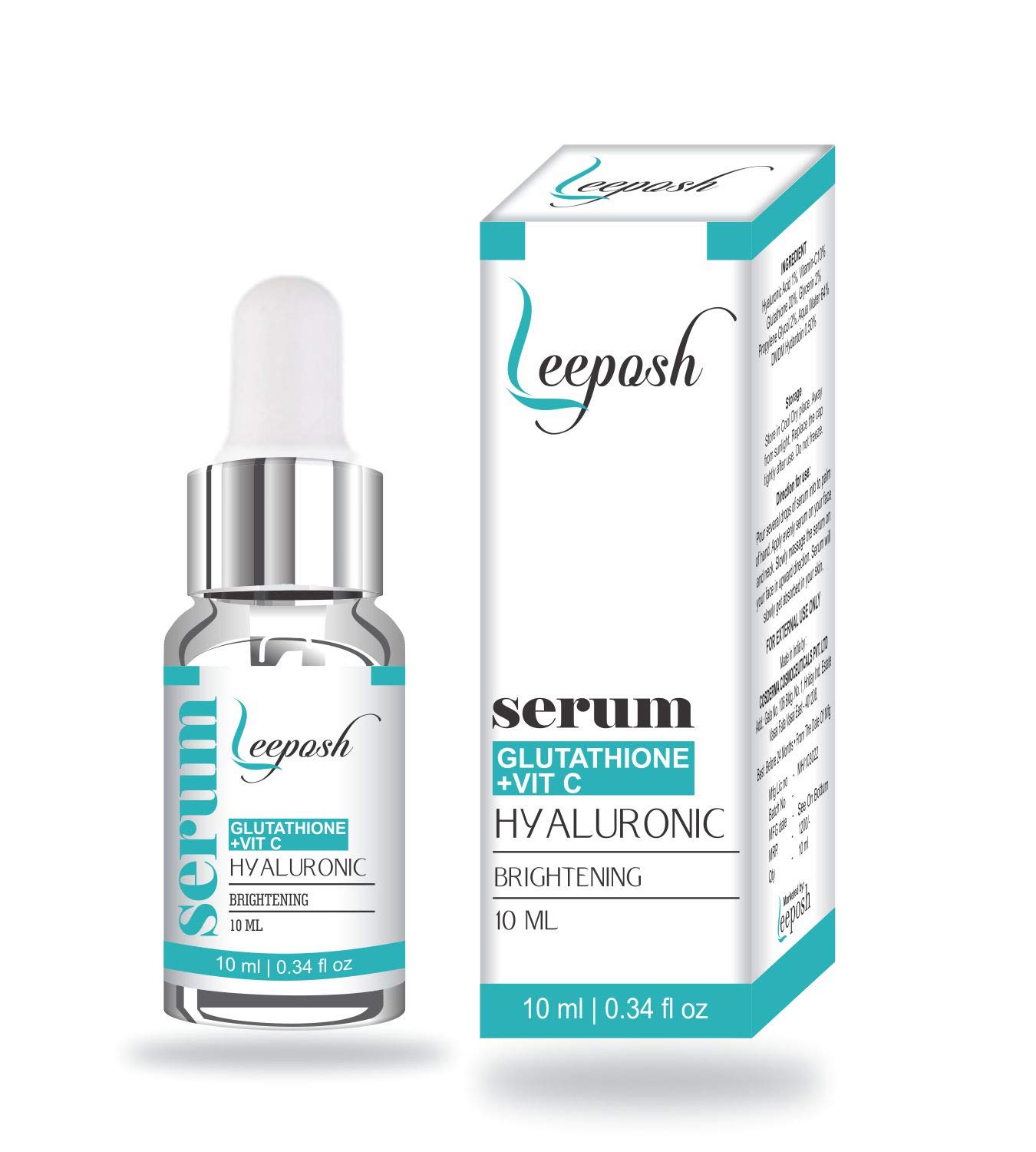 LEEPOSH Vitamin C Glutathione Hyaluronic Acid Serum with Derma Roller - Brightening & Anti-Aging Face Treatment for Dark Spots & Wrinkles | Perfect for Night Skincare Routine & Daily Hydration