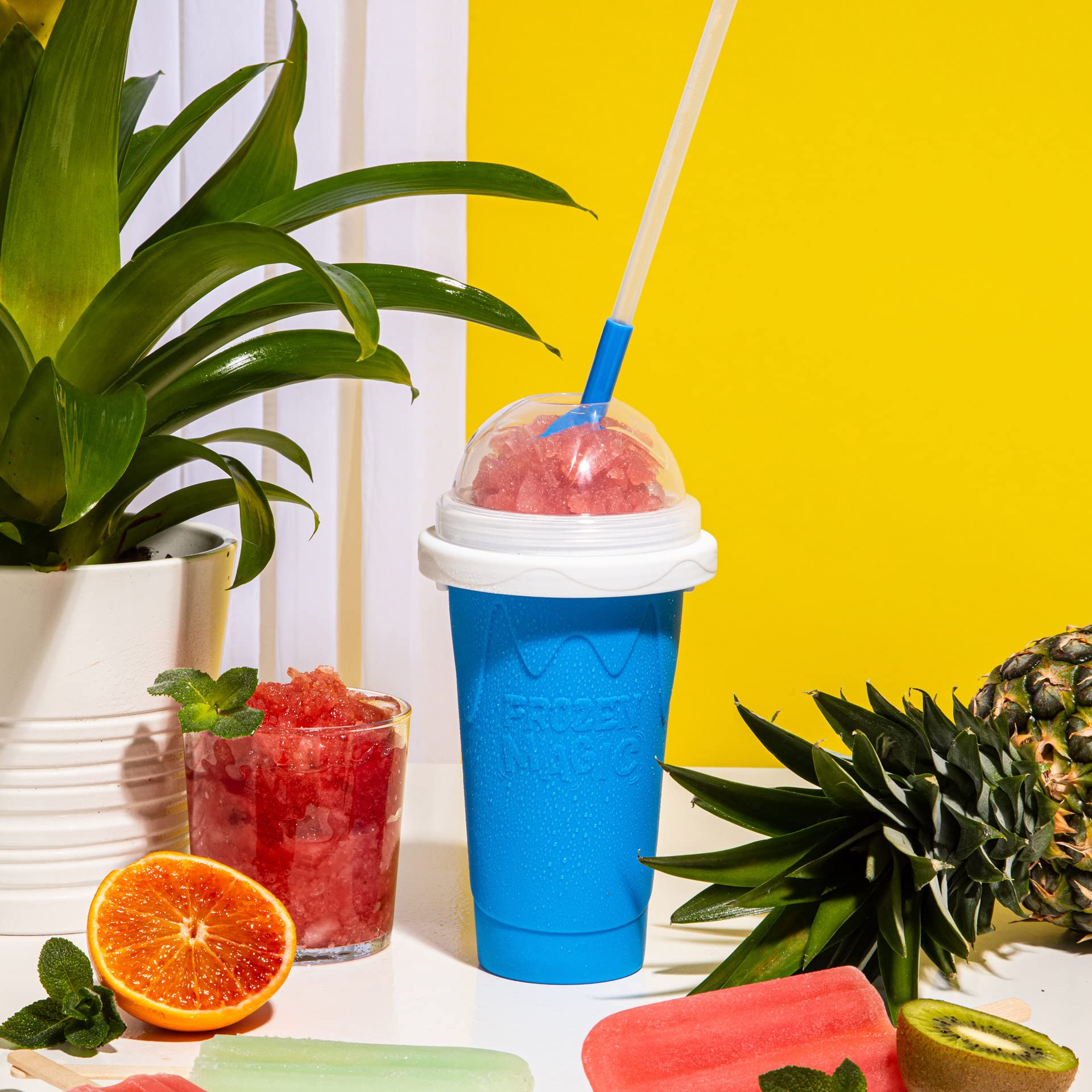 Magic Quick Freeze Slushy Maker Cup - 2 Pack (Blue+Green) with Lids & Straws for Milk, Cola, Juice & Smoothies - Perfect for Summer Parties, Kids Treats & DIY Frozen Drinks at Home