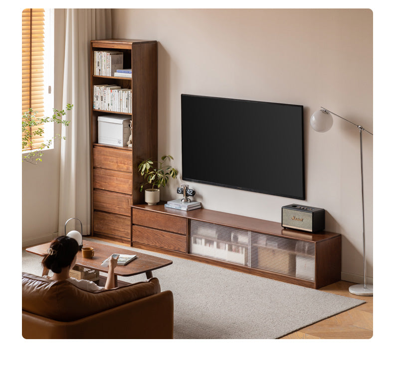 Solid Oak Wood TV Wall Cabinet - Rustic Entertainment Center for Living Room, Bedroom & Home Theater Storage