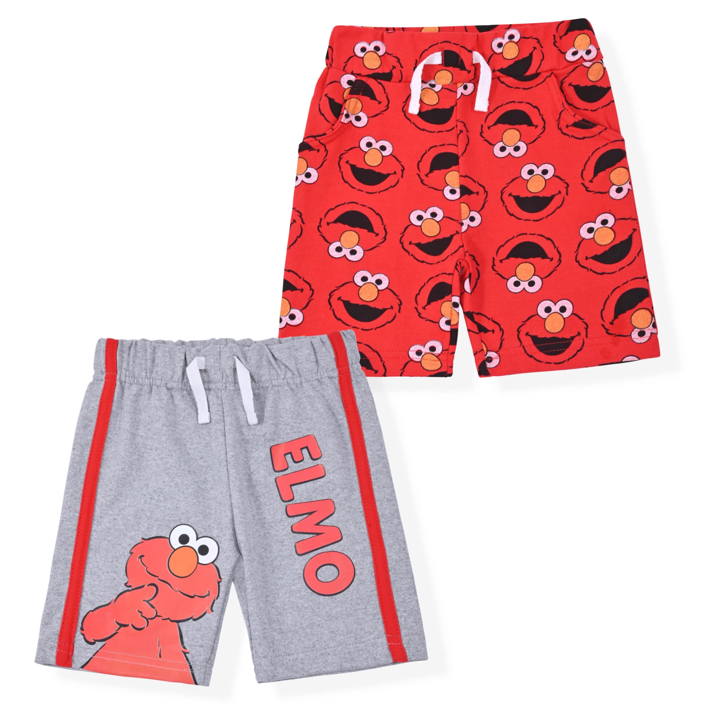 Sesame Street Elmo 2-Pack Baby Boys' Shorts - Red & Grey Cotton Toddler Outfit for Playtime & Daycare