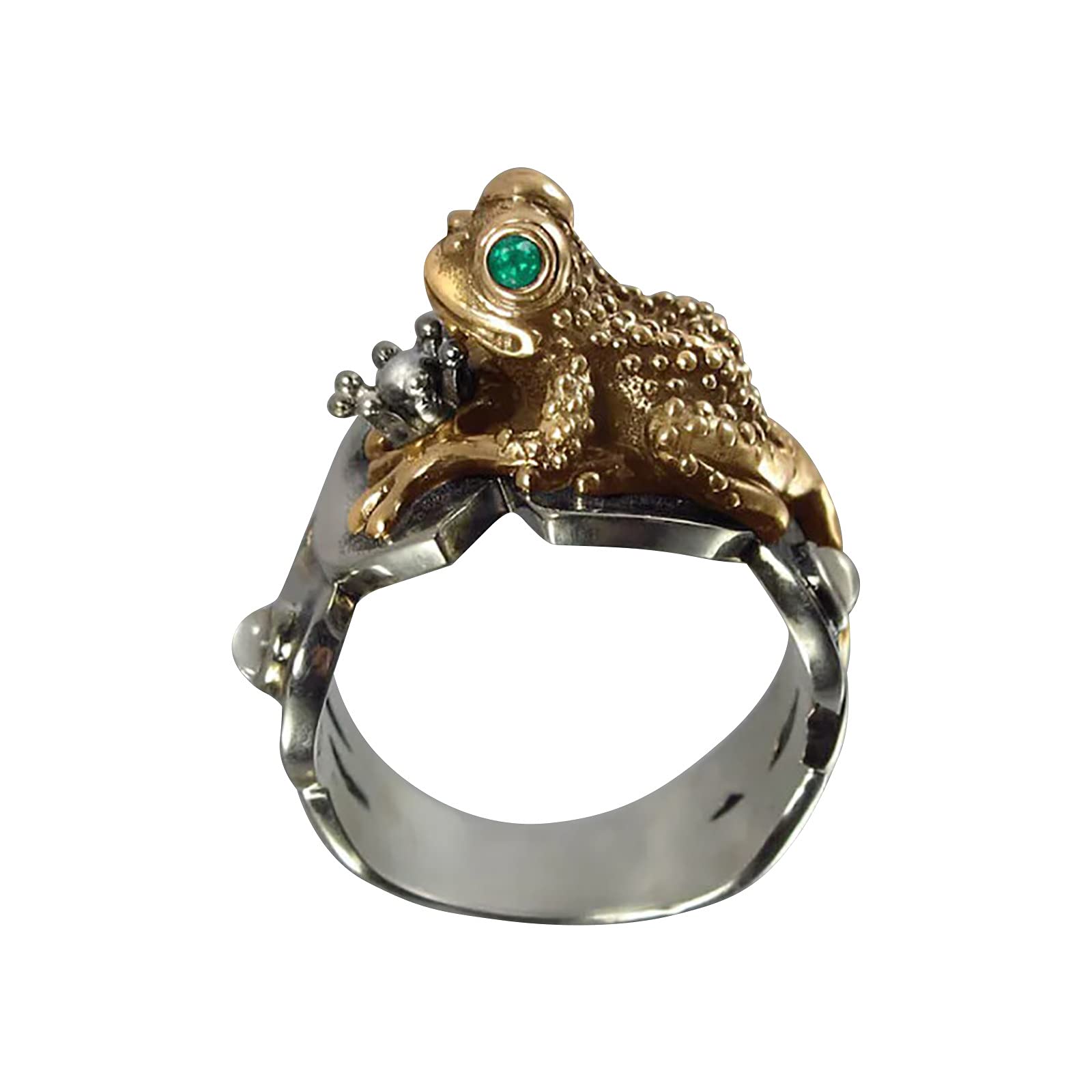 Men's Princea Two-Tone Frog Ring with Zircon - Stylish Gift for Nature Lovers