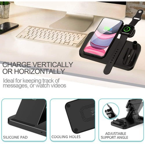 4-in-1 Fast Wireless Charging Station for iPhone, Apple Watch Series 1-5, AirPods Pro & Apple Pencil - Multi-Device Charging Stand for Home, Office & Travel